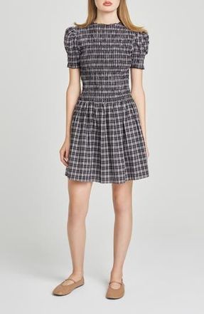 Wayf Eloise Smocked Dress in Black Plaid at Nordstrom Rack, Size X-Large