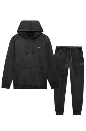 Dalix Butterfly Washed Sweatsuit in Black at Nordstrom, Size Xx-Large