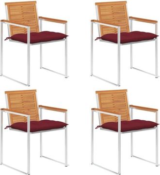 vidaXL Vidaxl - Sillas De Jard&iacute;n Y Cojines 4 Unidades Madera Maciza De Acacia