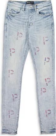 Purple LIGHT EMBROIDERY PUNCH P PLAID Indigo SKINNY JEANS