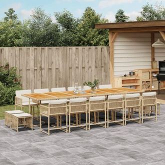 vidaXL Set Comedor De Jard&iacute;n 17 Pzas Con Cojines Rat&aacute;n Sint&eacute;tico Beige Vidaxl