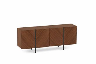 Pondecor Interiorismo Aparador de 4 puertas batientes de chapa de nogal 180 x 44 x 76 cm