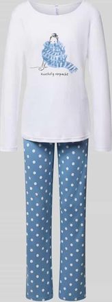 Louis & Louisa Pyjama mit Label-Print in Blau, Größe XXL