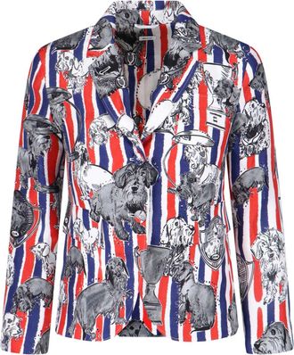 Thom Browne Multicolor Striped Dog Print Silk Blazer
