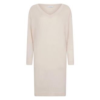 Malo Truien & Vesten, Dames, Beige, XL, Wijde Gebreide Jurk met V-hals