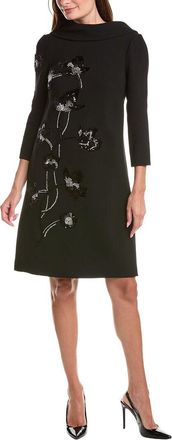Teri Jon by Rickie Freeman Crepe Cowl Neck 3/4-Sleeve Beaded Flower Dress