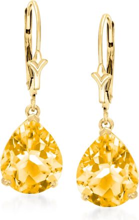 Ross-Simons Pear-Shaped Citrine Drop Earrings in 14kt Yellow Gold
