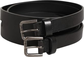 Dolce & Gabbana Zwarte Dubbele Band Leer Riem met Zilveren Gesp