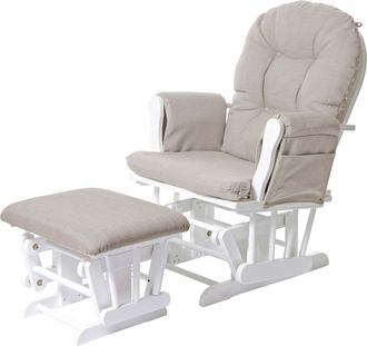 Hhg Hhg - Nunca Usado] Sill&oacute;n Relax 721, Sill&oacute;n Mecedora Con Taburete, Tela/textil, Crema, Estructura Blanca