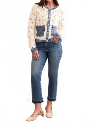 Tribal Maven Mixed Media Crochet Jacket In Eggshell
