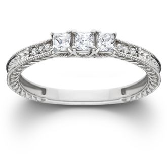 Pompeii3 1/4ct Vintage Three Stone Princess Cut Diamond Engagement Ring 14K White Gold Size Selectable