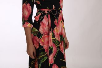 Dolce & Gabbana Womens Black Pink Tulip Print Stretch Shift Dress Viscose