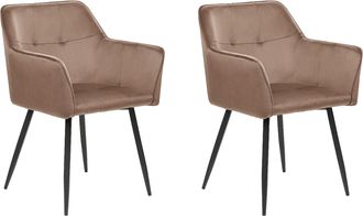 Beliani Beliani - Conjunto De 2 Sillas De Comedor De Terciopelo Marr&oacute;n Negro Reposabrazos Jasmin