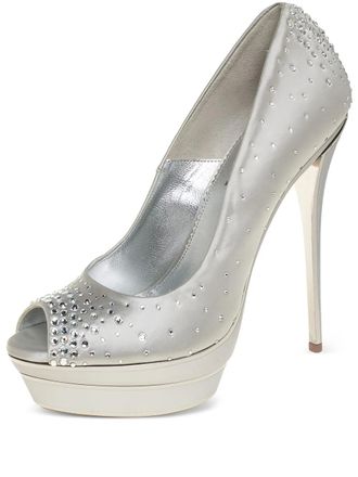 Loriblu 2023 crystal satin peep-toe pumps - Silver