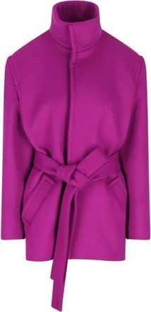 Saint Laurent Boxy Mantel met Riem van Wol - Dames - Jas met riem - Paars - S - Wol - Jassen