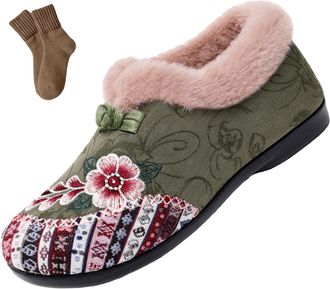 Generic Womens Warm Floral Winter Ankle Boots, Fur Lined Warm Plush, Soft-Soled Non-slip Boots Everyday Shoes (05,4.5)
