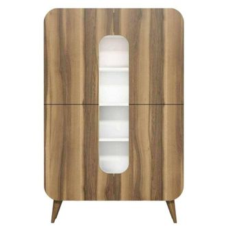 Dmora Credenza Novella, Buffet da soggiorno, Madia da salotto, Dispensa da cucina, 93x32h144 cm, Noce e Bianco - Dmora