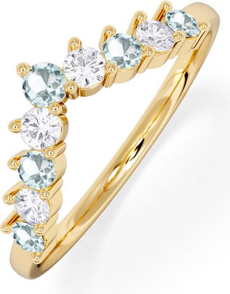 The Diamond Store Aquamarine and Lab Diamond Wishbone Ring in 9K Yellow Gold