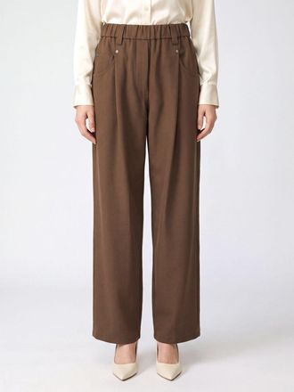 Brunello Cucinelli Pantaloni wide leg in viscosa e seta con dettaglio monile
