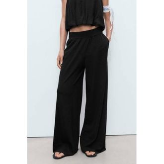Mango wide leg regular waist broek zwart fijn gebreid