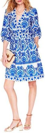 Boden Mya Print Long Sleeve Cotton Dress in Blue, Ornamental Floral at Nordstrom Rack, Size 4