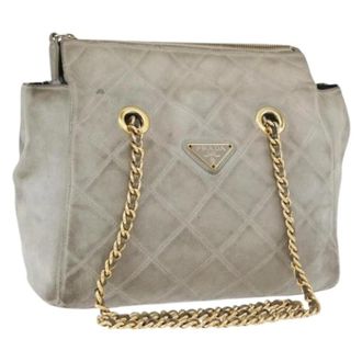 Prada Pre-owned Shoulder Bags, female, Gray, Size: ONE SIZE Pre-owned Vintage Suede Shoulder Bag