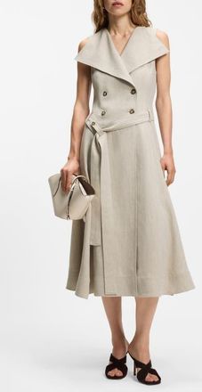 BOSS Datrena Trench Midi Dress in Herringbone Linen at Nordstrom, Size 12
