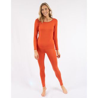 Leveret Womens Two-Piece Thermal Long Sleeve Solid Pajamas in Orange at Nordstrom, Size X-Large