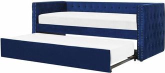 Beliani Letto da Giorno Estraibile 90 x 200 cm in Velluto Blu con Rete a Doghe e Bottoni Gassin
