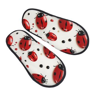 Generic Fleece Slippers Red Ladybug Unisex Plush Slippers Soft House Shoes For Travel Home Ladies L