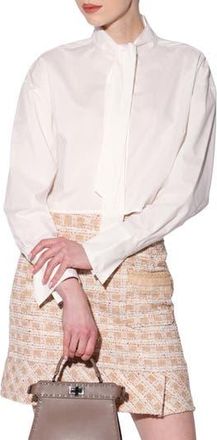 Walter Baker Monroe Tie Neck Long Sleeve Crop Button-Up Shirt in White at Nordstrom Rack, Size X-Large