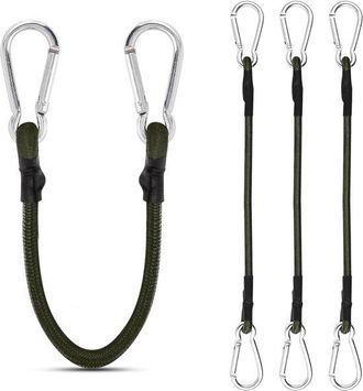 No Brand Cuerdas El&aacute;sticas Con Mosquet&oacute;n - Paquete De 4 - 30 Cm - Correas De Sujeci&oacute;n Resistentes - Ganchos El&aacute;sticos Para Camping - Lonas - Equipaje - Verde