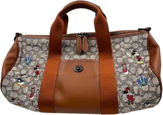 Coach Signature Beige Canvas Leather Boston Bag (Pre-Owned)