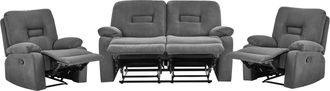 Beliani Conjunto De Sala De Estar Reclinable Moderno De Tela Sof&aacute; De 2 Plazas Y 2 Sillones Gris Grafito Bergen