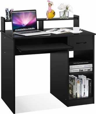 Costway Scrivania da Studio con Cassetti, Tavolo Porta pc per Computer Moderno, con Ripiani, Legno (Nero) - Costway