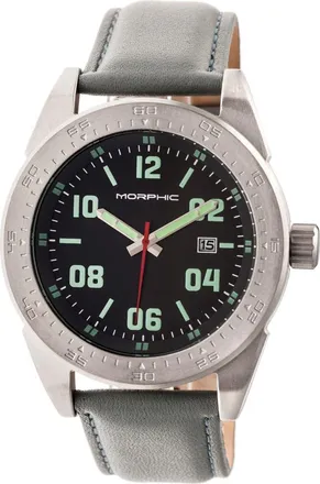 Morphic M63 Series Leather-Band Watch w/Date in Black/grey at Nordstrom
