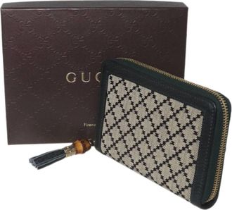 Gucci Diamante Beige Black Canvas Leather Wallet (Bi-Fold) (Pre-Owned)