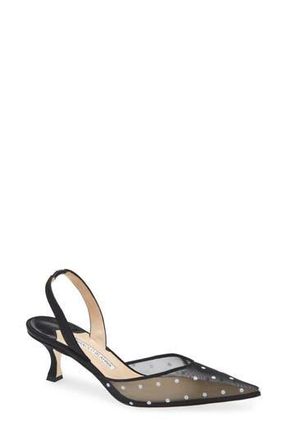 Manolo Blahnik Carolyne Polka Dot Pointed Toe Slingback Pump in Black at Nordstrom Rack, Size 8Us / 38Eu