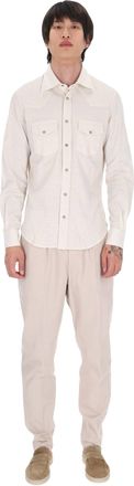 Eleventy Sabbia Textured Cotton-Linen Texas Shirt