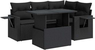 vidaXL Set De Muebles De Jard&iacute;n 5 Pzas Y Cojines Rat&aacute;n Sint&eacute;tico Negro Vidaxl