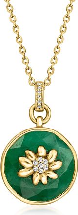 Ross-Simons Emerald Floral Pendant Necklace With Diamonds in 18kt Gold Over Sterling
