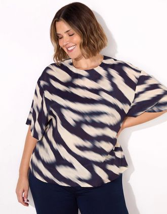 Live Unlimited London Womens Blurred Animal Print Elevated Woven Top - Navy/Multi - Size: 12