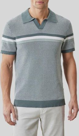 Robert Barakett Rourke Placed Stripe Cotton Polo Sweater in Olive Dust at Nordstrom, Size Xx-Large