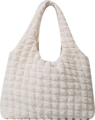 Generic Womens Plush Bags Handbag Pleated Cloud Bag Female Candy Color Large Capacity Shoulder Handbags Shopping Girls Pouch Tote Bolsas(White)