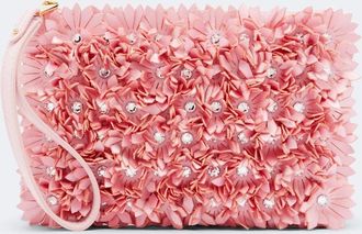 Valentino Garavani Embellished floral-appliqu&eacute; satin pouch