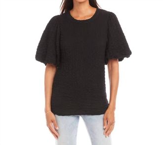 Karen Kane Perla Puff Sleeve Textured Top In Black