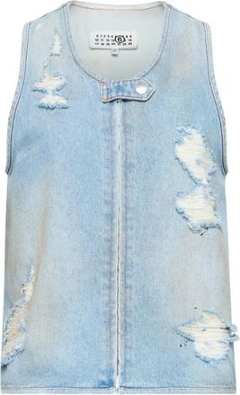 Maison Margiela Lichtblauwe Sweater met Distressed Effect - Dames - Tops zonder mouwen - Blauw - S - Tops