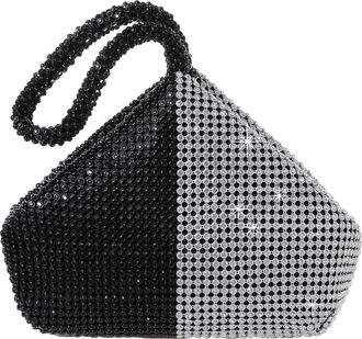 Babeyond Womens Rhinestone Clutch Evening Bags Sparkly Glitter Triangle Purse for 1920s Party Prom Wedding, Black and Silver, One Size
