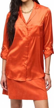 Joseph Ribkoff Satin Button Down Blouse In Lava