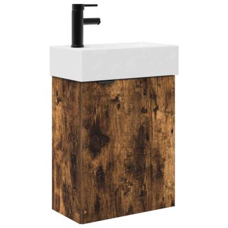 vidaXL M&oacute;dulo De Ba&ntilde;o Con Grifer&iacute;a Roble Ahumado 45,5 X 22,5 X 84 Cm Vidaxl
